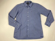 Tommy Hilfiger Men  s Blue Plaid Button Up Regular Shirt Sz Large 16-1/2-17