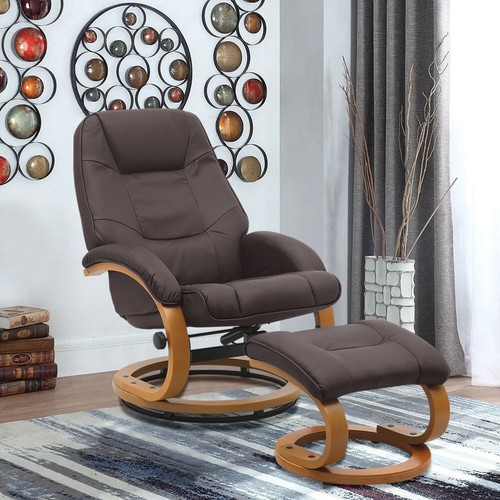 PU Leather Recliner Chair Foot Stool Lounge Sofa Armchair Swivel Chair Wood Base - Picture 10 of 28