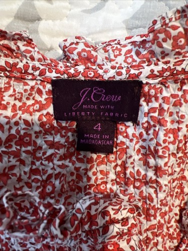 Blusa J Crew Top Mujer 4 Blanco Rojo Floral Algodón Tela Liberty Talla 4 - Imagen 8 de 9