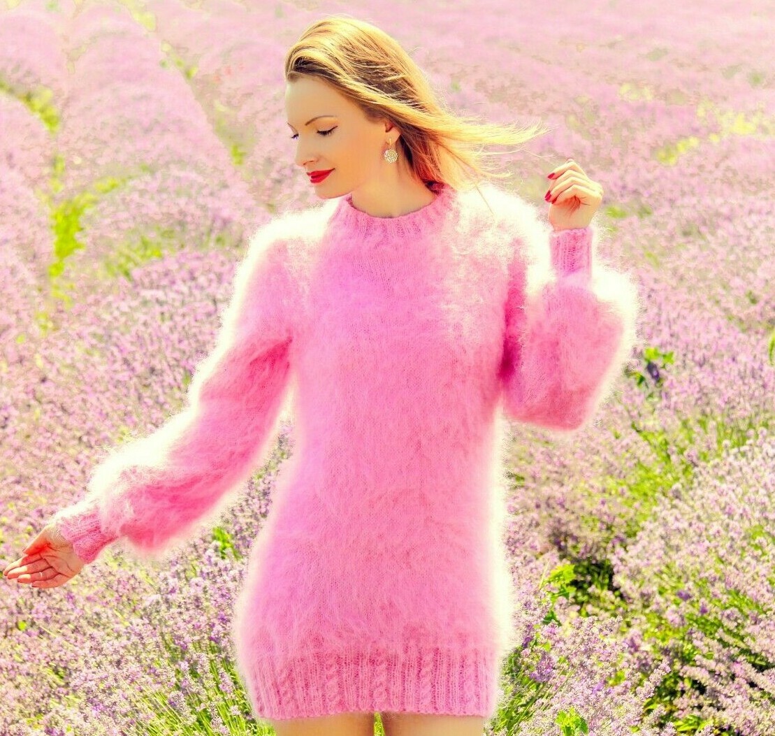 pink mohair sweater dress Powder pink mohair dress fuzzy mohair kleid handmade sweater fluffy tunic,  S-M