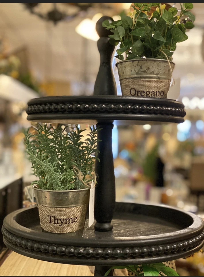 Three Level Black Beaded Tiered Tray - Image 2 of 4