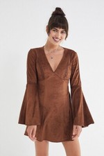 UO Urban Outfitter's Brown linette faux Suede bell-sleeve dress Flowy Sleeves