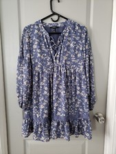 Women's Forever 21 Blue Floral Long Sleeve Dress Casual Size Small S