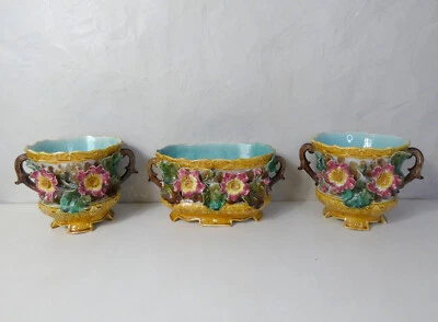 anciens cache-pots et jardinière faience barbotine - Photo 1/4