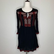 Forever 21 Boho Embroidered Black Red Mini Dress