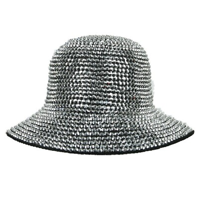 Rhinestone Studded Silver Bucket Hat Bling Bling Hat HipHop  display picture 3