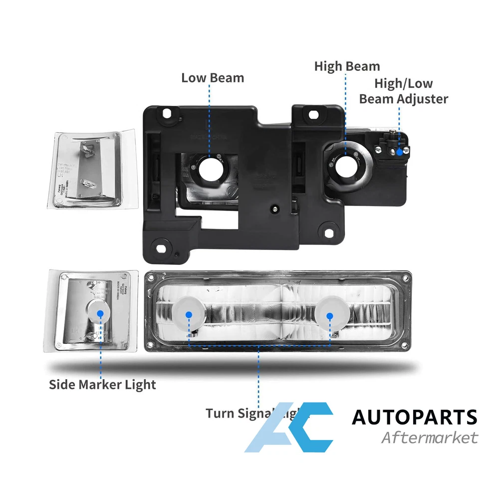 For 94-98 Chevy Silverado Tahoe C10 C/K 1500 2500 3500 Headlights Headlamp 8pcs - Image 4 of 4