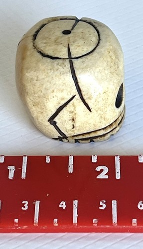 Vintage Rosenkranzkorn geschnitzter Kopf Christus Vanité Memento Mori Totenkopf 19. 3 cm - Bild 7 von 7