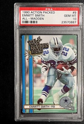 1990 Emmitt Smith Rookie Card. Action Packed #9. “ALL MADDEN TEAM
