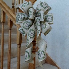 10" WIDE BURLAP TYPE BOW MERRY CHRISTMAS WREATH DESIGN DECORATION CRAFTS GIFTS