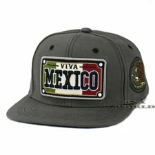MEXICAN Hat VIVA MEXICO Flag Cap Eagle Snapback Flat Bill Baseball Cap- Gray