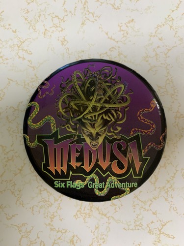 RARE Vintage 1999 Six Flags Great Adventure NJ Medusa Roller Coaster Pin Badge