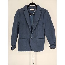 H M Boys Sz 14 Classic Single Button Blazer Jacket Dark Blue Textured