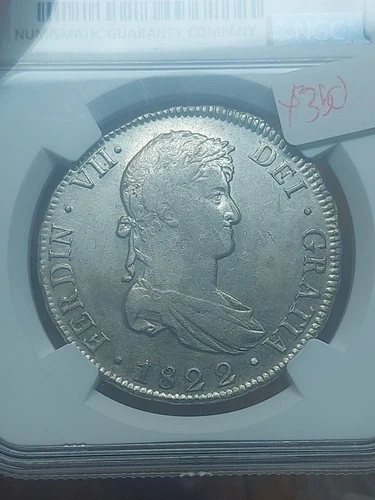 Spanish Colonial Bolivia 1822 PTS PJ 8 Reales NGC AU-58  Lustrous