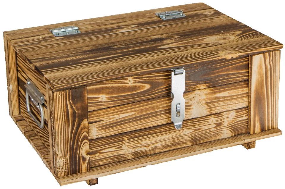 Holztruhe Hugo geflammt mit Deckel Holzkiste Schatzkiste Hochzeitskiste 40 x 30 - Bild 4 von 4