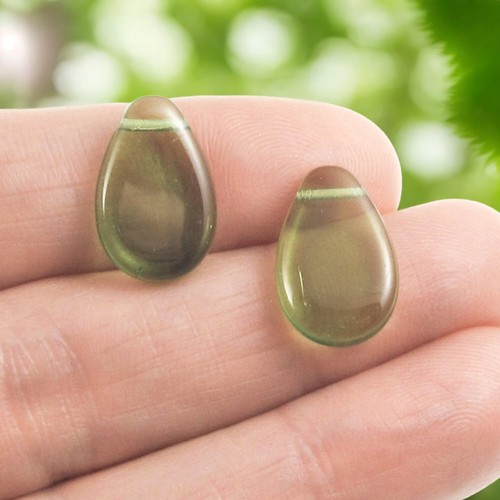 Czech Glass Teardrop Beads Olive Green 25pk 12x18mm Jewelry Making DIY - Picture 2 of 5