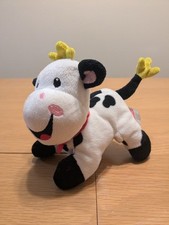 HTF Fisher Price Cow Plush 5" Small Stuffed Animal Red Bow Baby Toy 2012