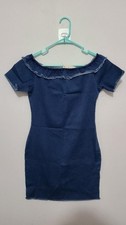 Mebon Lace Up Front Off the Shoulder Short Sleeve Denim Dress Women's Size S NWT