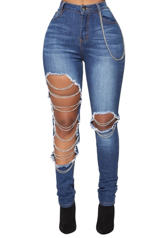 Fashion Nova Blue Ripped Skinny Jeans size 9
