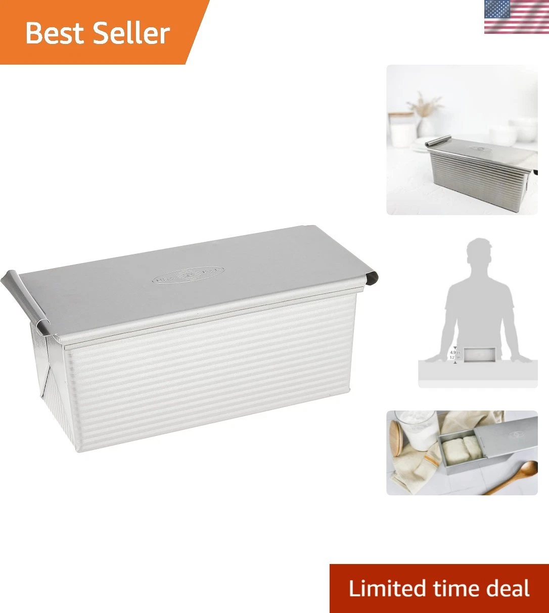 Professional Baking Made Easy with 9x4 Nonstick Pullman Loaf Pan & Cover