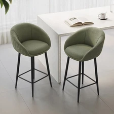 Bar Stools Set of 2 35" Counter Height Bar Chairs Upholstered Barstools Green