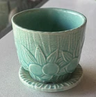 VTG MCCOY TEAL SAND DOLLAR 4" PLANTER WITH ATTACHED SAUCER 1940'S