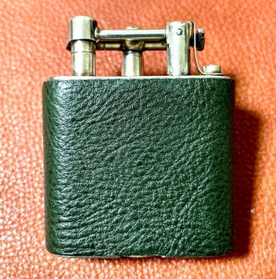 Dunhill Unique C-Type Oil Lighter 1920s Dark Green Leather Wrap Working No Box