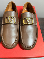 Valentino Garavani Men's Brown Leather Logo Buckle Slip-On Loafers EU 40 MPN