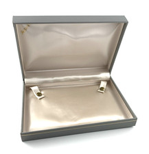 Saks Fifth Avenue | Necklace Box | Grey & Gold Stripe | 4.5" x 6" | Used | VG