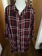 Lane Bryant Plaid Tunic Top Red Black Size 26/28