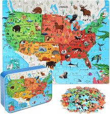 Puzzles for Kids Ages 4-6,Animal Map 100 Piece Puzzles for Kids Ages 4-8 in a Me