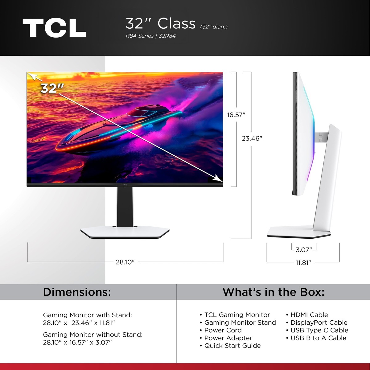 TCL 32R84 32'' R84 Series 4K UHD HDR QD-Mini LED Gaming Monitor