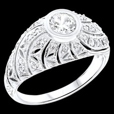 DECO ANTIQUE STYLE 925 STERLING SILVER CUBIC ZIRCONIA FILIGREE DOME RING 620