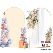Metal Arch Backdrop Stand and Cover Set, 7.2FT Reusable Spandex 7.2ft Beige