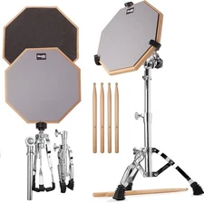 Mendini by Cecilio 12" Double-Sided Drum Practice Pad w/ Stand & Sticks - Grey