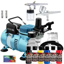 2 Airbrush Kit 5 Wicked Colors Air Compressor Dual-Action Createx Hobby Set