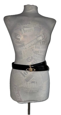 VIVIENNE WESTWOOD SCHWARZ & GOLD STRASS ORB SCHNALLE LEDER GÜRTEL GR. 32 NEU