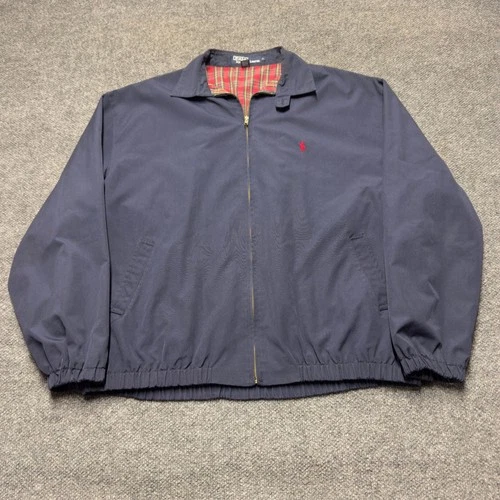 Vintage 80s Polo Ralph Lauren Men XL Harrington Jacket Navy Plaid Lined Zip Pony - product listing photo