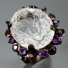 Handmade 28 ct Natural Quartz Ring 925 Sterling Silver Size 8 /R442828