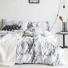 - Marble Comforter Set, Neutral Modern Aesthetic California King Black White