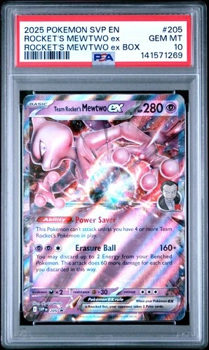 2025 POKEMON MEWTWO EX BOX PROMO #205 TEAM ROCKET'S MEWTWO EX PSA 10