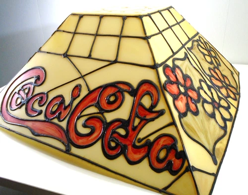 Vtg Coca-Cola Faux Stained Glass Hanging Lamp Shade 17" Farmhouse Coke Decor 70s