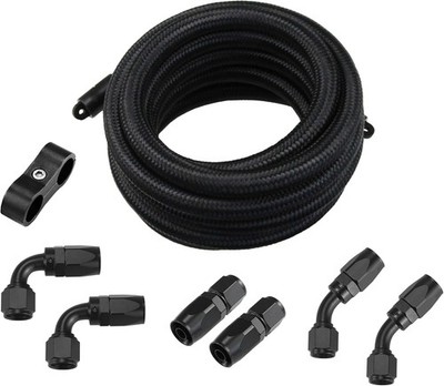 Fuel Hose Fitting Kit Nylon Braided Fuel Hose 10 Feet (3 Meters) Black 