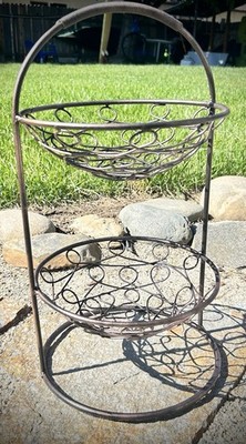 16in Metal Scrolled Fruit Basket Stand Two-Tiered