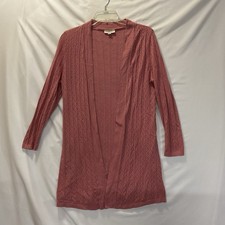 LOFT Outlet Women's Small Rose Pink Open-Front Crochet Cotton Cardigan L/S