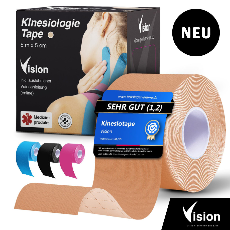 Vision Kinesio Tape Schwarz – 5 cm x 5 m – extra starkem Halt