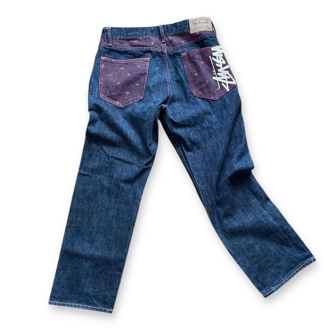 Stussy SS Link Logo Denim Pants 32 Dark Blue Rugged Used