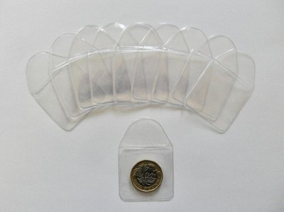 10er PACK STARKE KUNSTSTOFF MÜNZGELDBÖRSEN / UMSCHLÄGE - GRÖSSE (40mm. x 40mm. ).