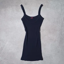 Y2K Slim Tank Top Womens Medium / Large Navy Blue Ribbed Knit Scoop Neck Grunge