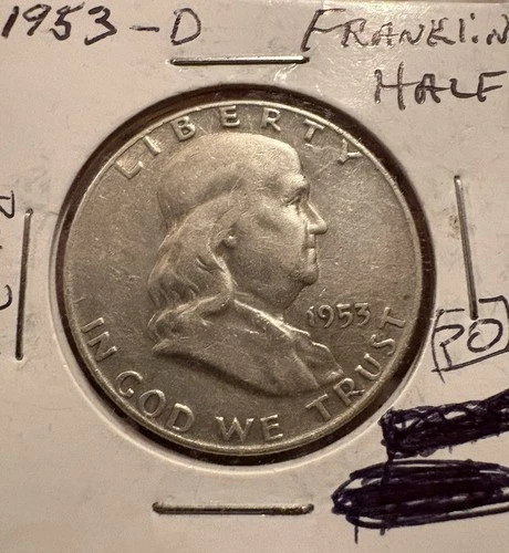 1953-D Franklin Half Dollar 50C Denver Circulated 90% Silver US Coin